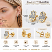 King Of Bling's 925 Yellow Sterling Silver 0.15ct Diamond Stud Women's & Men's Hamsha Earrings KING OF BLINGS