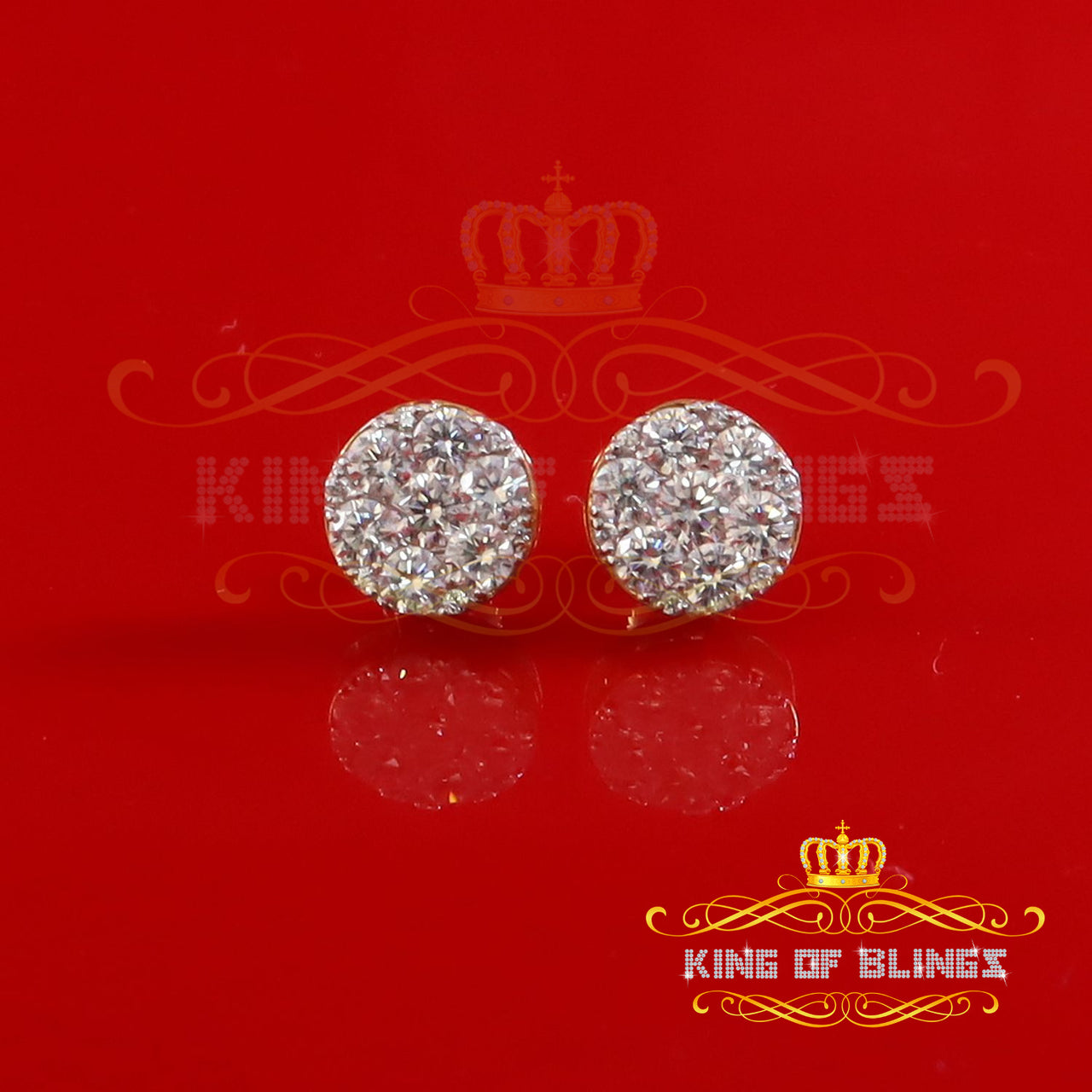 King of Bling's 2.76 ct Cubic Zirconia 925 Yellow Silver Women's & Men's Hip Hop Round Earrings