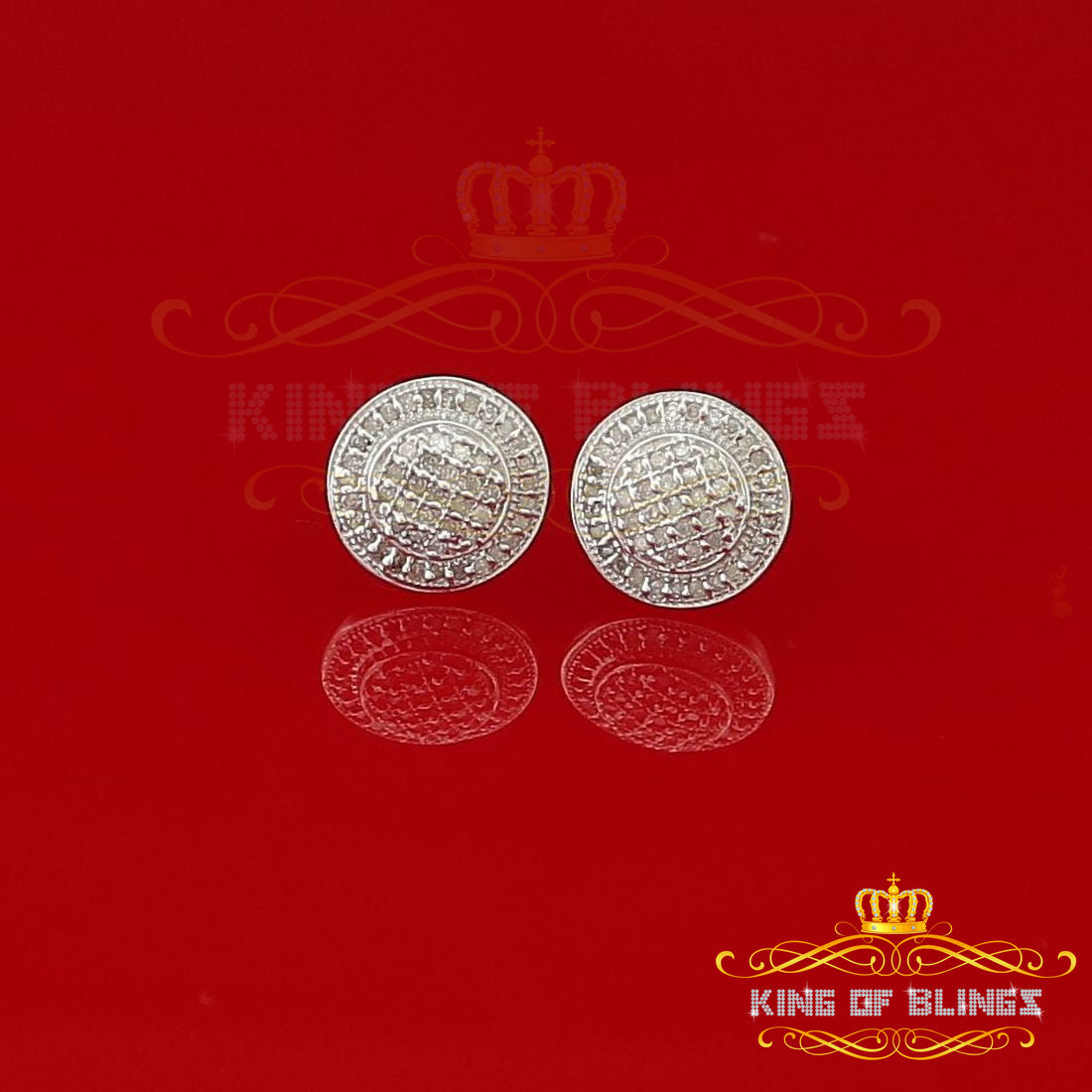 King Of Bling's 0.25ct Diamond 925 Sterling Silver White For Men's / Women's Round Earrings