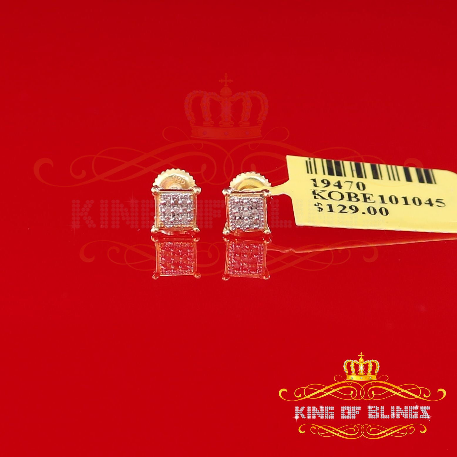 King of Blings-0.05ct Diamond Collection Yellow 925 Sterling Silver Women & Men Square Earrings KING OF BLINGS