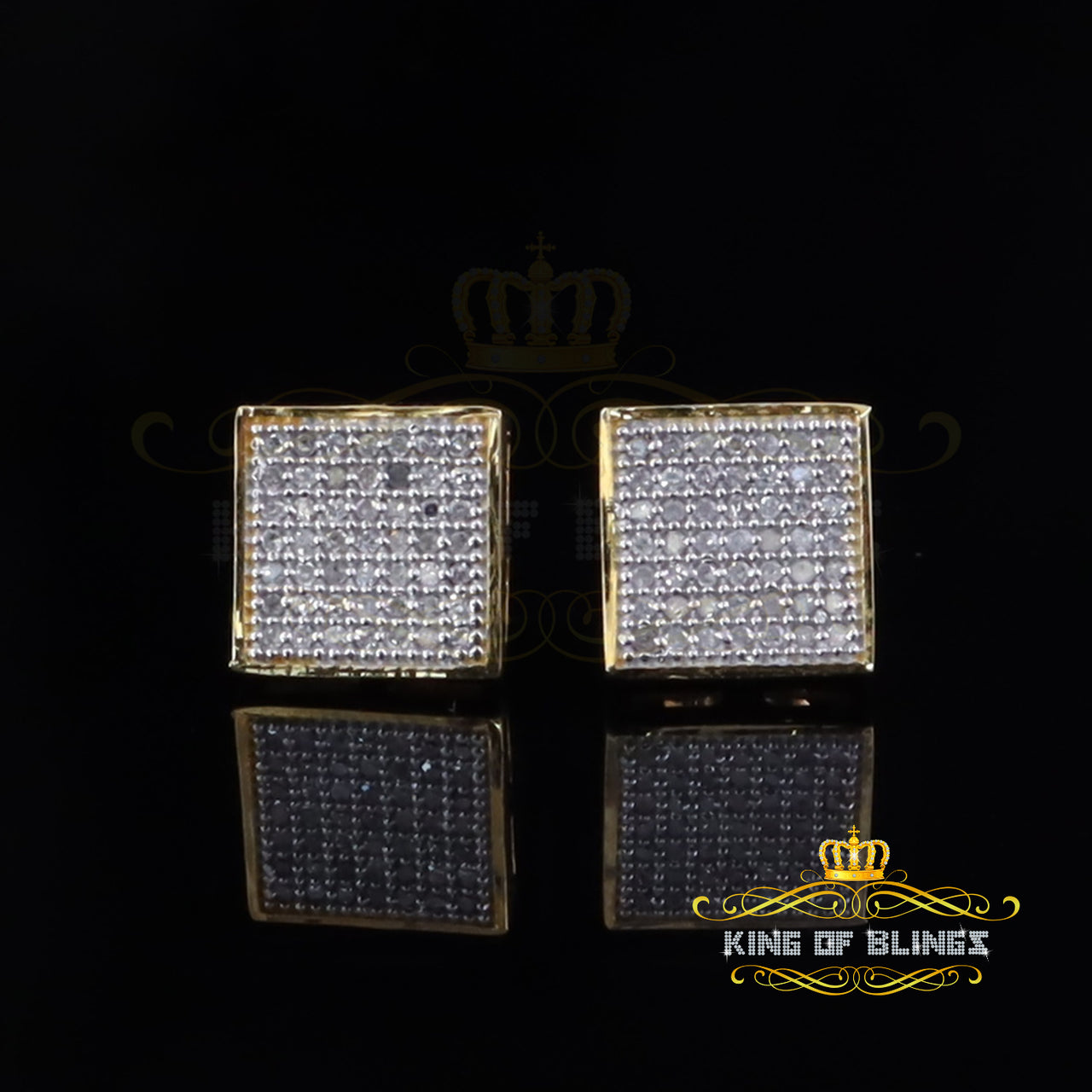King of Blings-0.25ct Diamond 925 Sterling SilverYellow Princess Shape Stud Earring For Womens