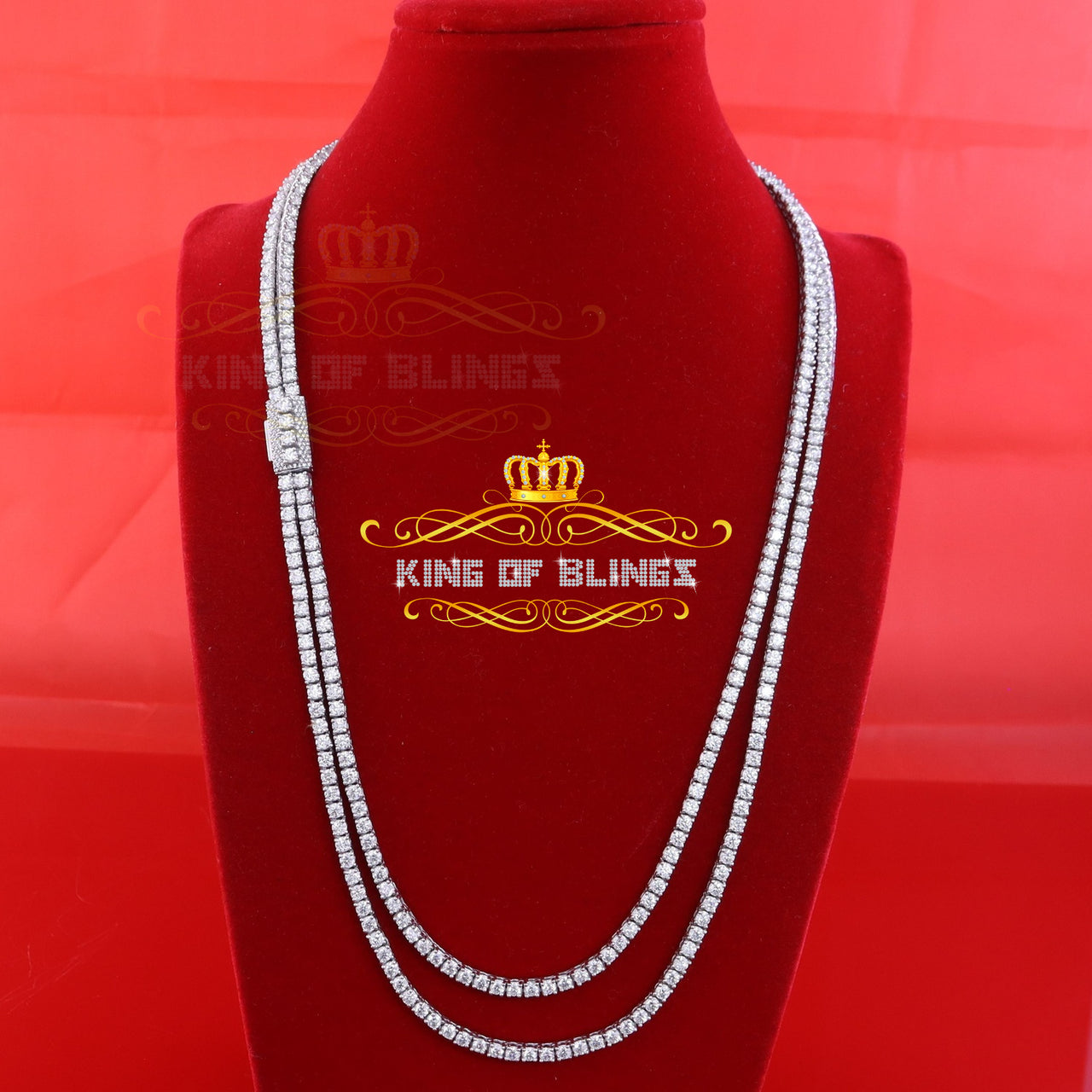 Tennis Men's Necklace 925 Silver White 40ct Moissanite size 22inch & Width 3mm KING OF BLINGS