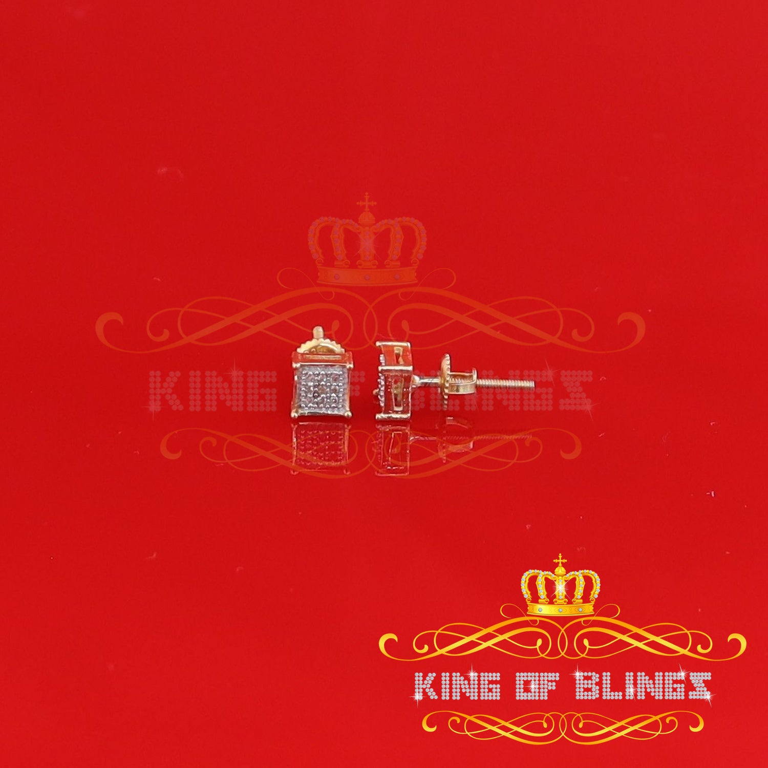 King of Blings-925 Sterling Silver 0.05ct Genuine Diamond Women's & Men's Yellow Square Earring KING OF BLINGS