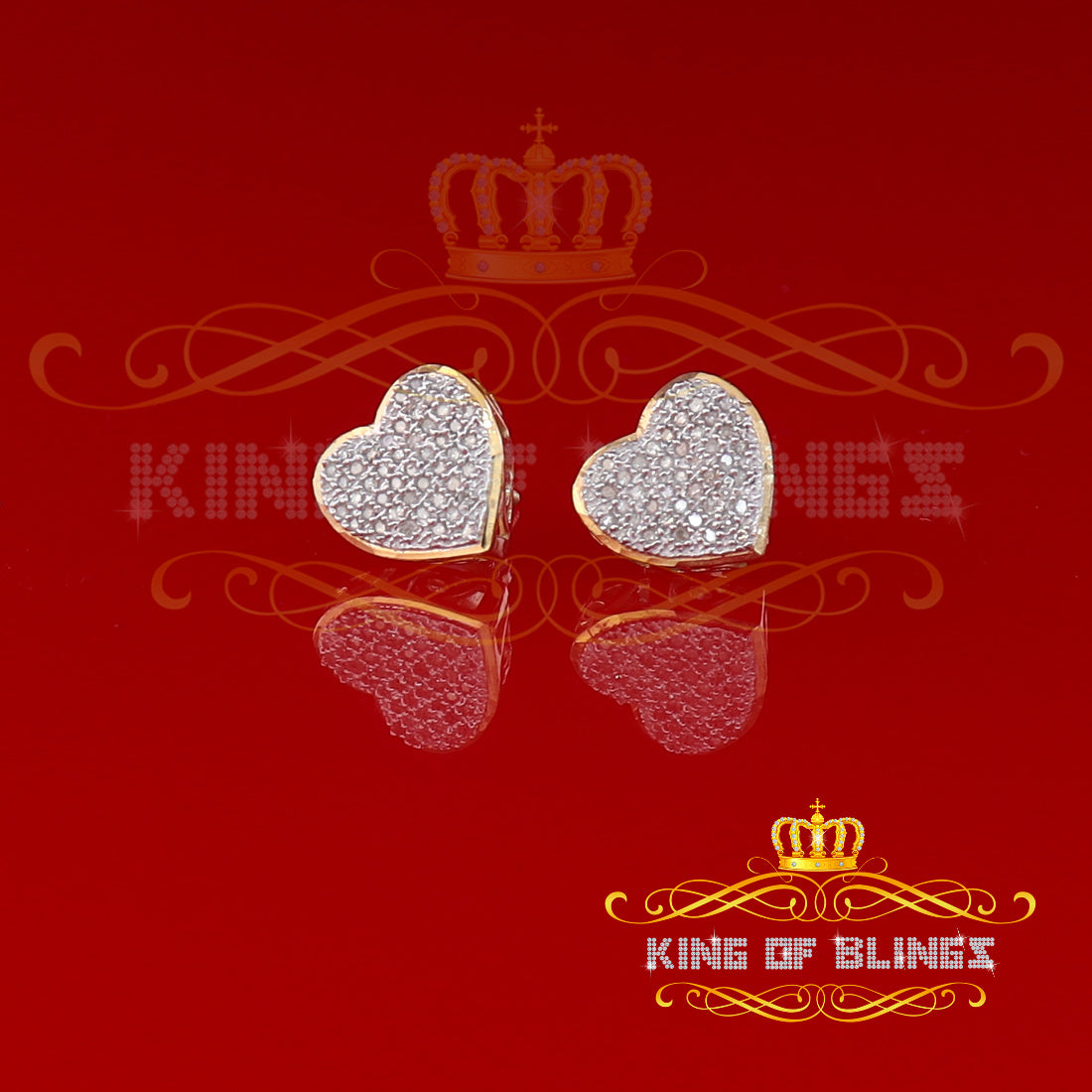 King of Blings-Aretes Para Hombre Heart 925 Yellow Silver 0.20ct Diamond Women's /Gents Earring