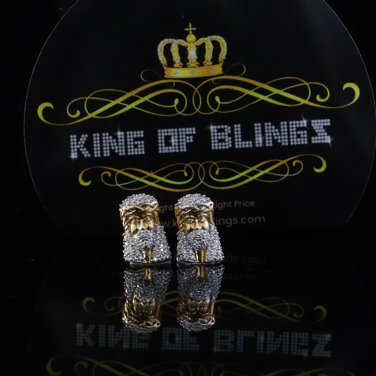 King  of Bling's Yellow Jesus 0.33ct VVS 'D' Moissanite Men's/Womens 925 Silver Stud Earrings