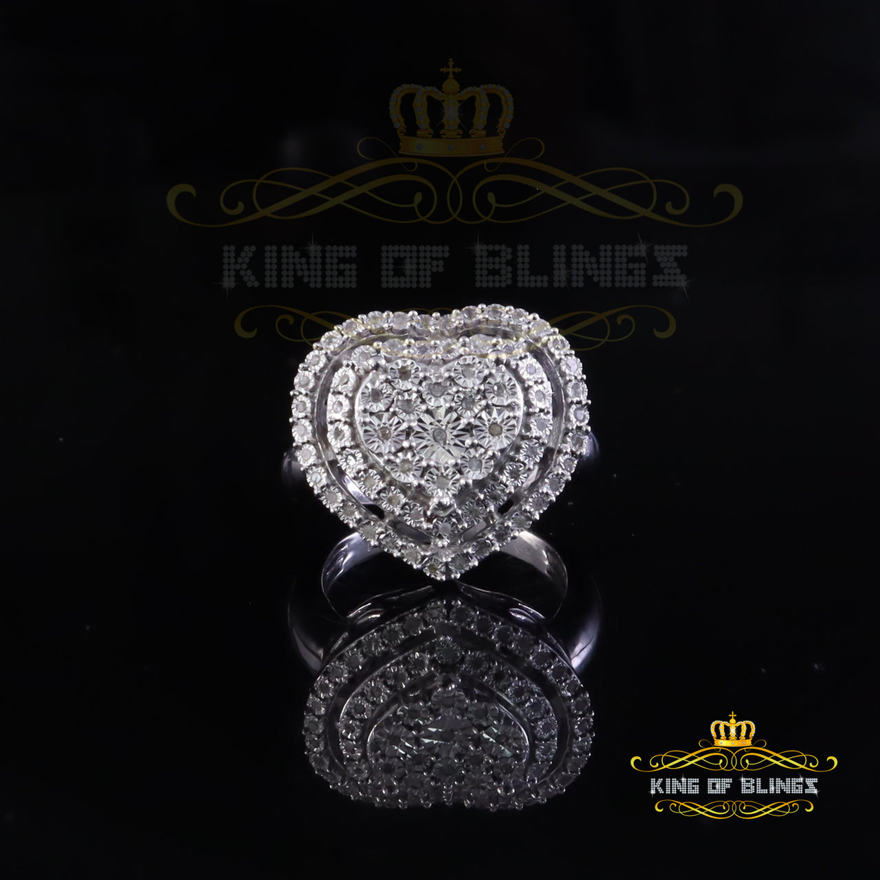 King Of Bling's Charm Heart Real Diamond 0.33ct White 925 Sterling Silver Womens Ring SZ 7 King of Blings