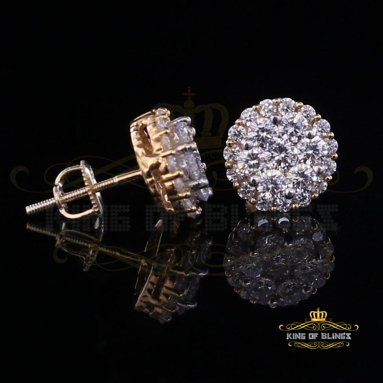 King of Bling's Aretes Para Hombre 925 Yellow Silver 2.45ct Cubic Zirconia Round Women's Earring KING OF BLINGS