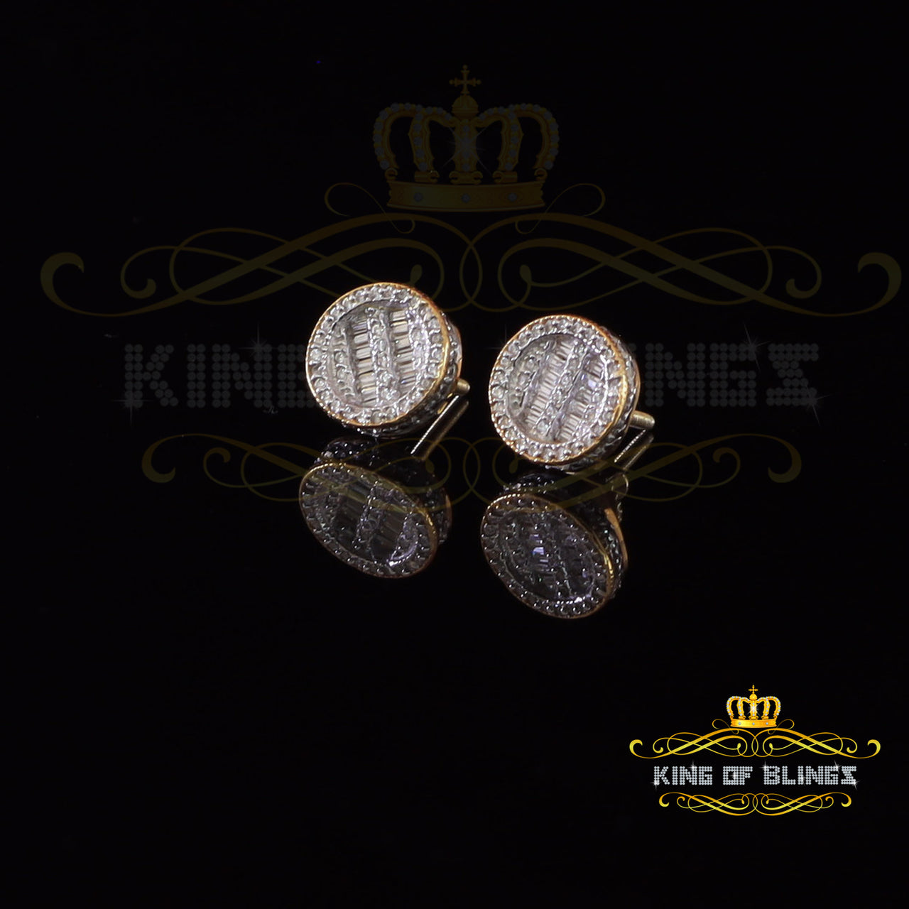King of Bling's 0.91ct Cubic Zirconia Hip Hop Screw Back Yellow Silver Women's & Men's Earrings