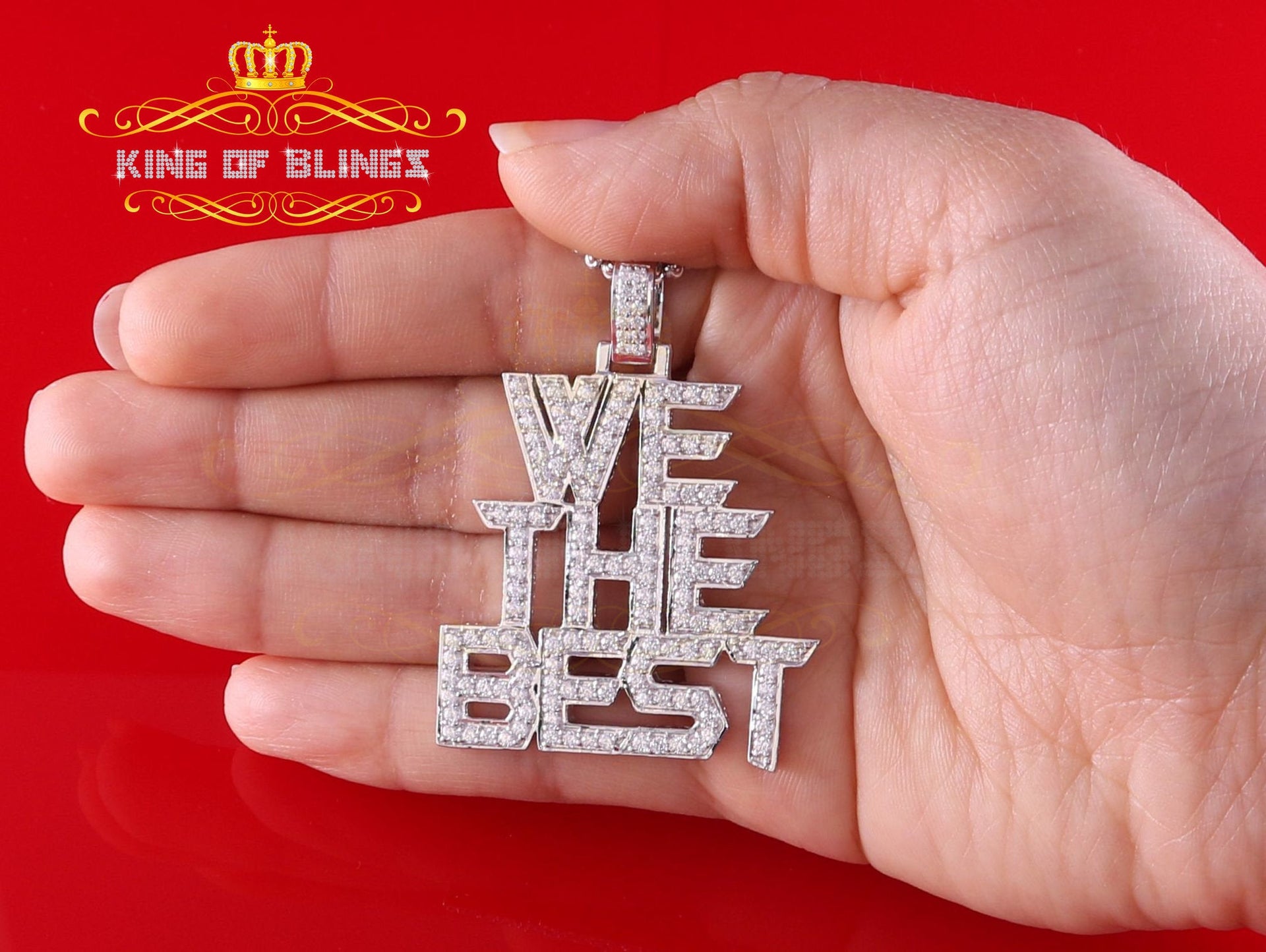 Create Your Own Custom Design in 925 Sterling Silver like White We The Best Letter Pendant in Cubic Zirconia KING OF BLINGS