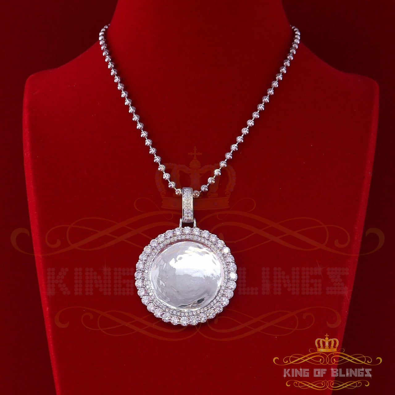 King of Bling's White Beautiful 925 Sterling Silver Pendant Round Shape 9.14ct Cubic Zirconia