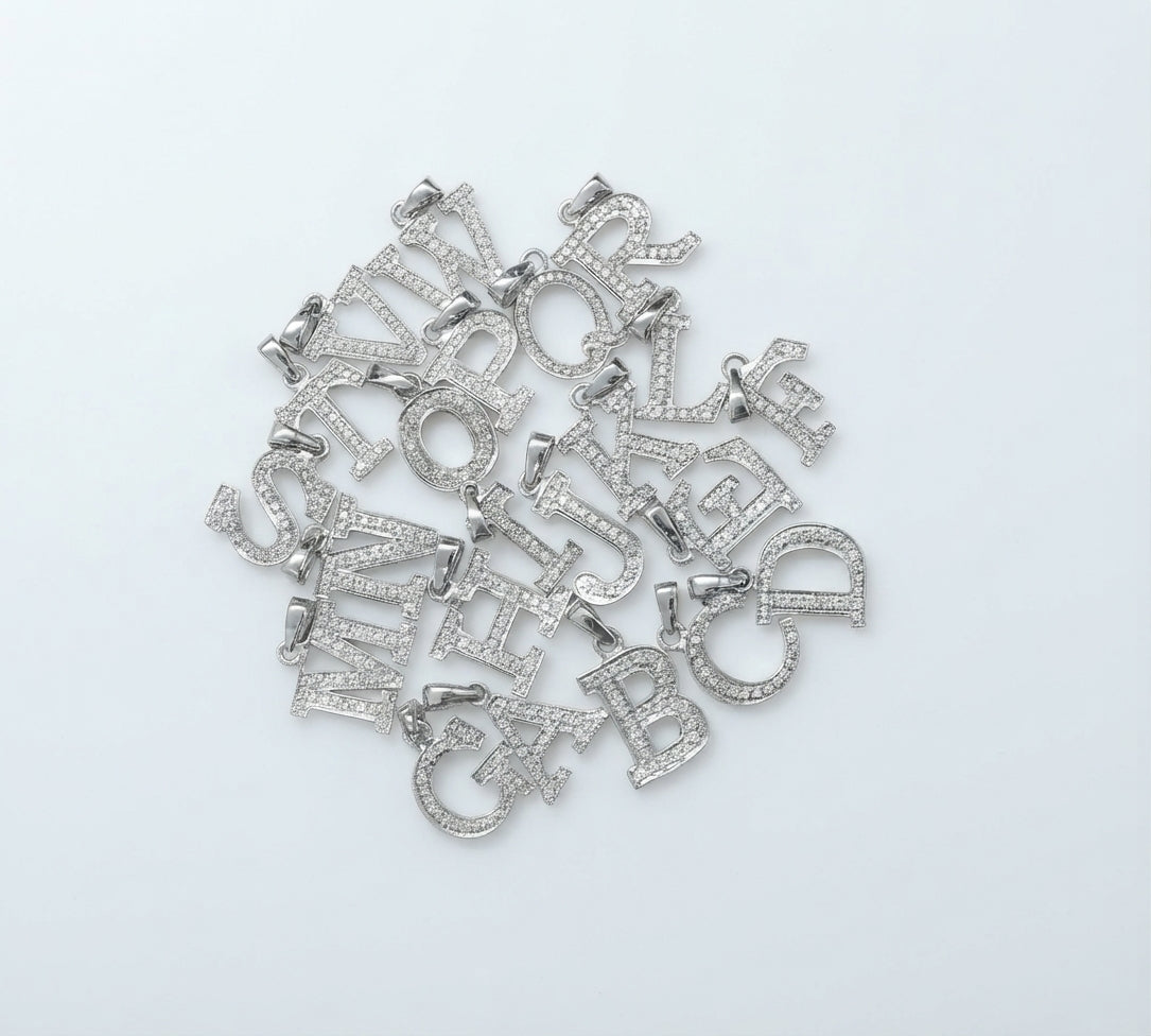 King Of Bling's Attractive Sterling SilverAll Alphabet Letter White Pendant with Cubic Zirconia KING OF BLINGS