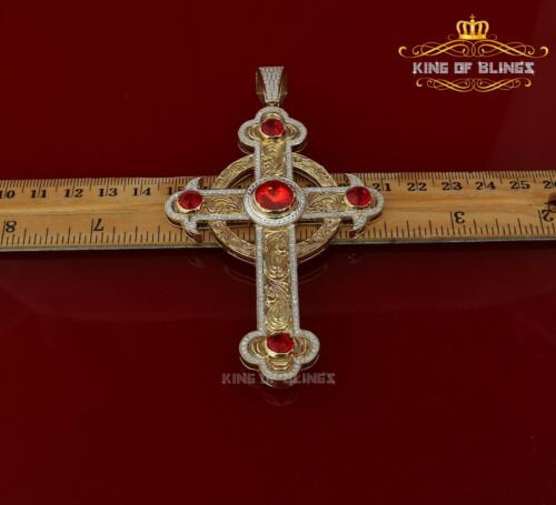 Beautiful Fancy Yellow CROSS Sterling Silver Pendant with 10.38ct Cubic Zirconia KING OF BLINGS