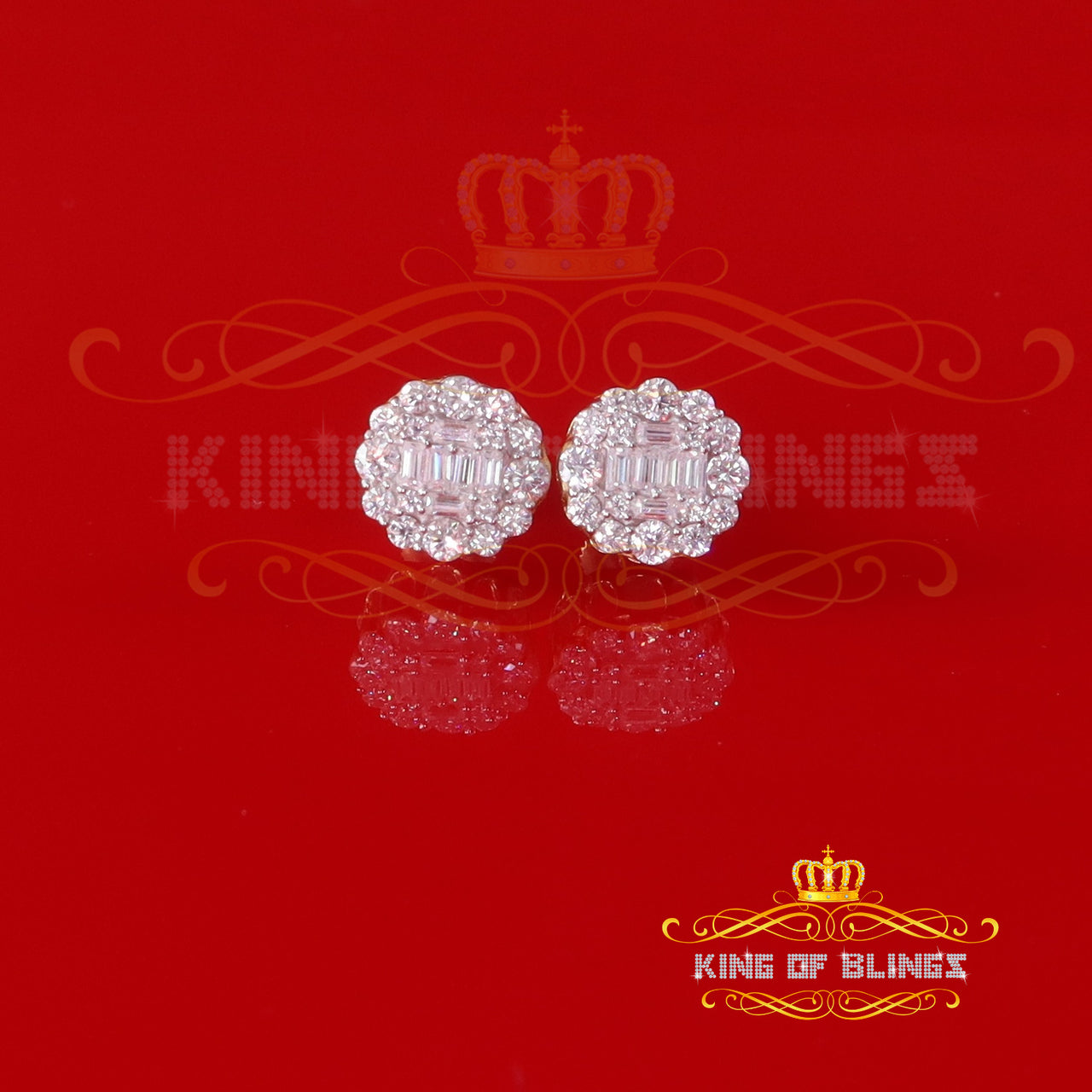 King  of Bling's Men's/Womens 925 Silver Yellow 1.00ct VVS 'D' Moissanite Round Stud Earrings