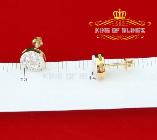 King of Bling's 2.76 ct Cubic Zirconia 925 Yellow Silver Women's & Men's Hip Hop Round Earrings KING OF BLINGS
