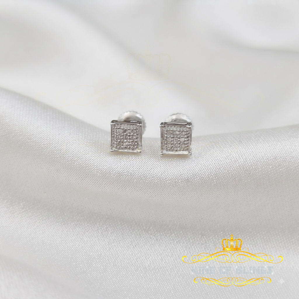 King Of Bling's 925 Sterling Silver 0.05ct Small Diamond Women's & Men's White Square Earring KING OF BLINGS