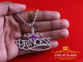 King Of Bling's 3ct Real Moissanite 925 Silver "PRINCESS" with Pink Enamel crown White Pendant KING OF BLINGS