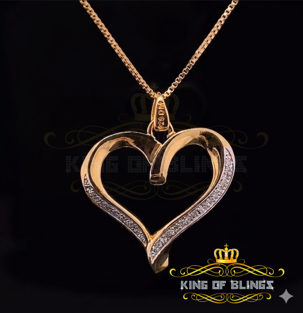 King Of Bling's Real 0.06ct Diamond 925 Sterling Silver HEART Charm Necklace Yellow Pendant KING OF BLINGS