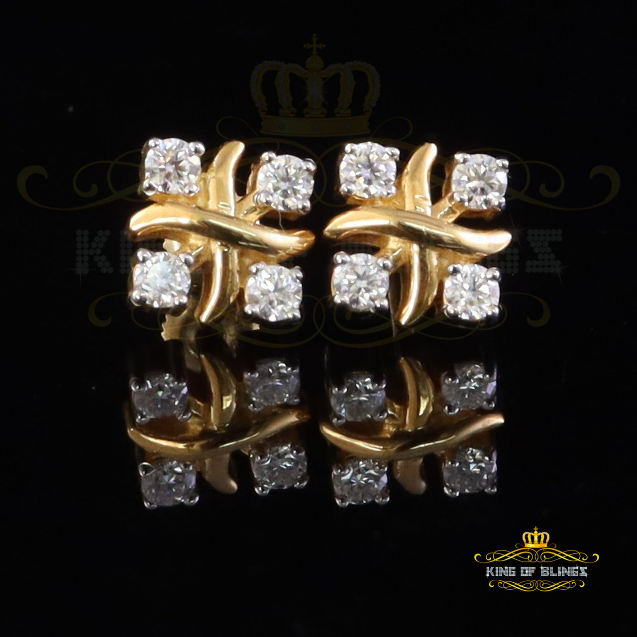 King  of Bling's 925 Yellow Silver 0.50ct VVS 'D' Moissanite XOXO Stud Earring Men's/Womens King of Blings