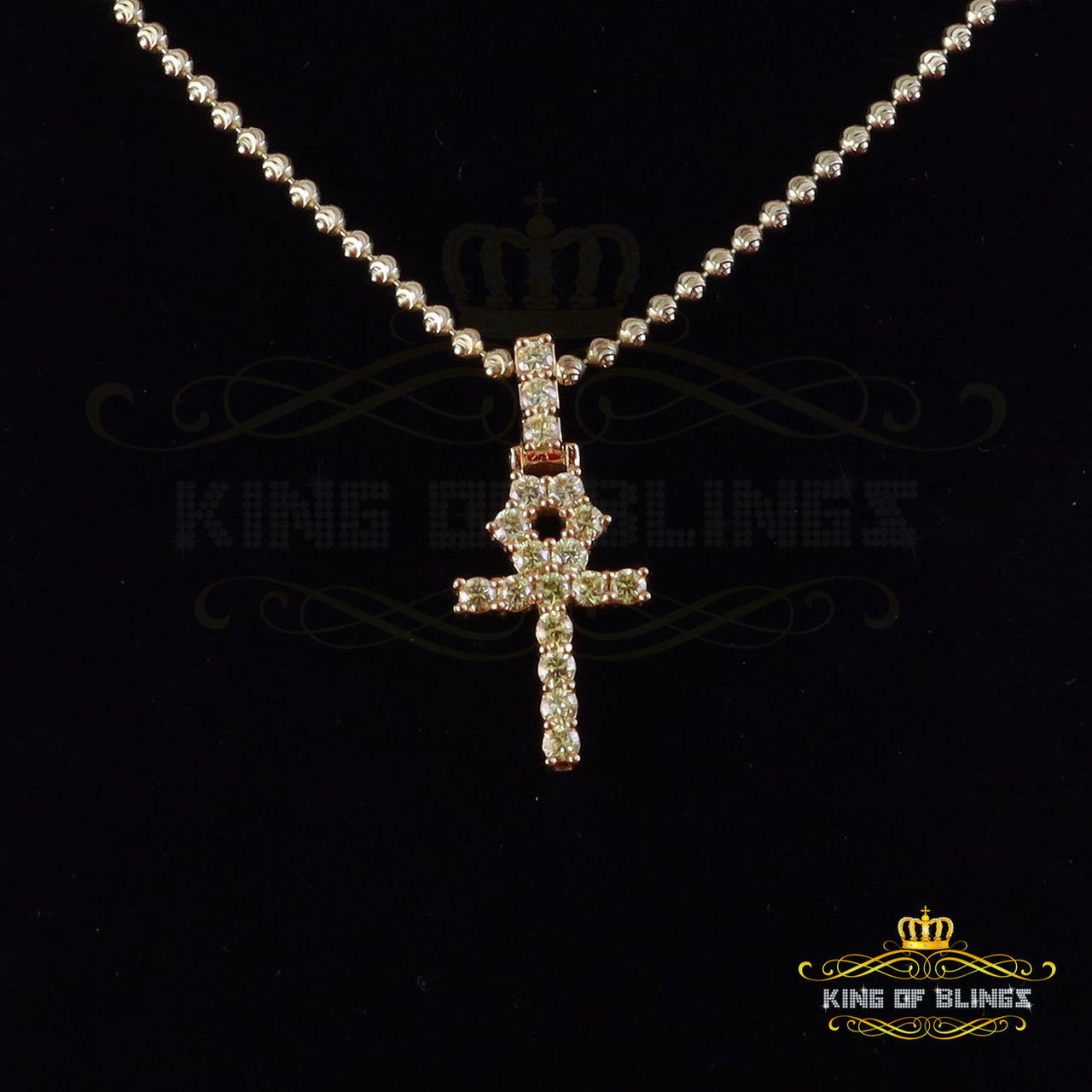 Beautiful Yellow Cross 925 Sterling Silver Shape Pendant 1.98ct Cubic Zirconia