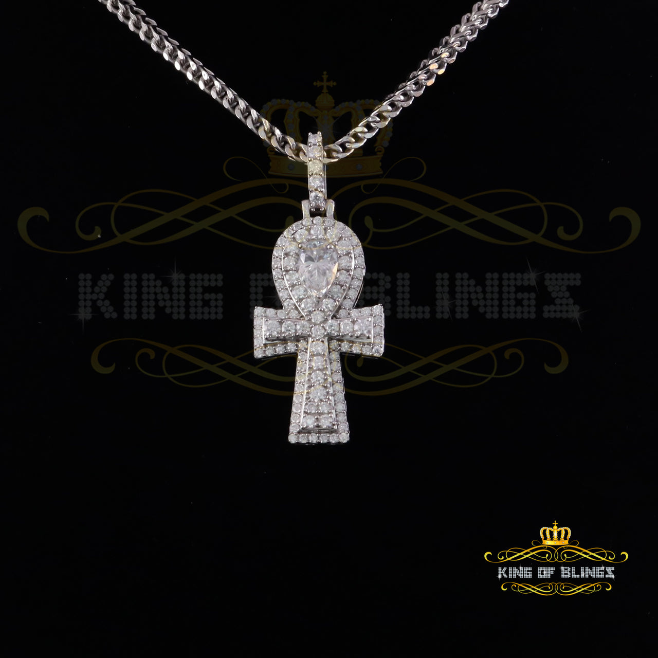 King Of Bling's New Men's White Silver 3.50ct VVS 'D' Moissanite Charm Ankh Pendant Womens KING OF BLINGS