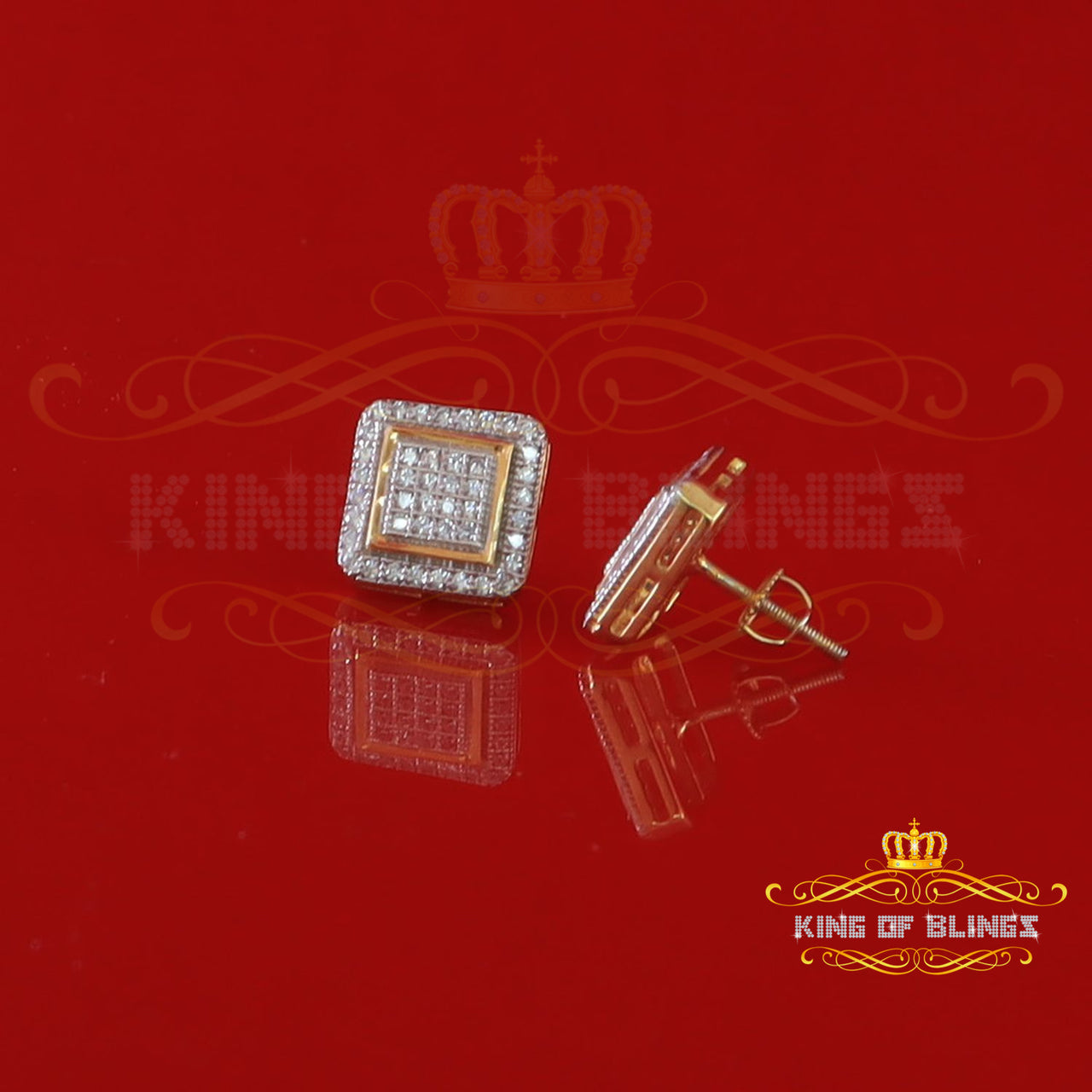 King of Bling's 0.70ct Cubic Zirconia Elegant Yellow 925 Silver Square Men's & Women's Earrings
