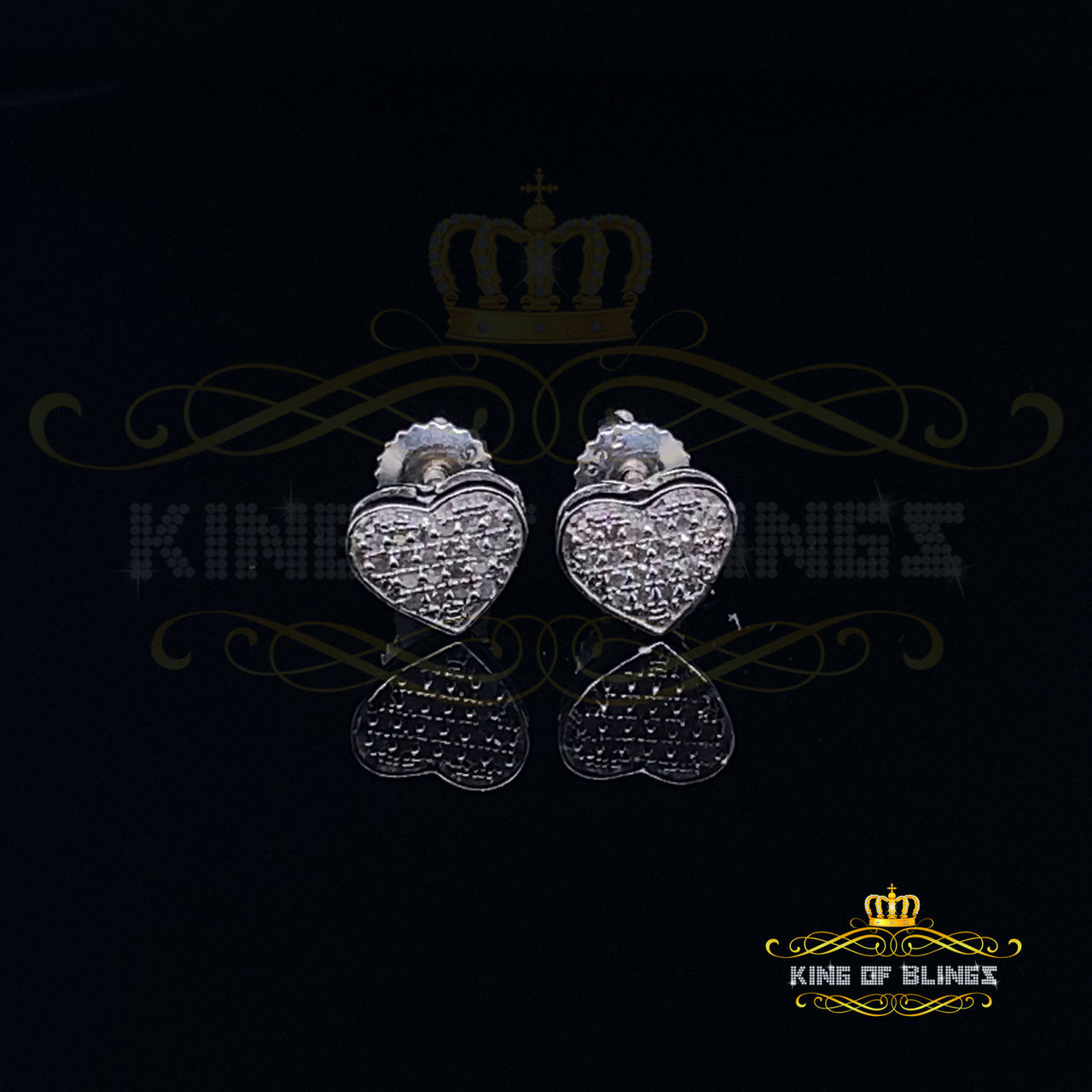 King Of Bling's Aretes Para Hombre Heart 925 White Silver 0.25ct Diamond Men & Women Earrings KING OF BLINGS