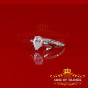 King of Bling's 5.00ct Moissanite White Sterling Silver Men/ Women Bridal Ring Pear Shape Size 8 KING OF BLINGS
