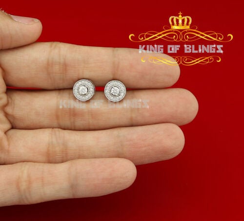 King of Bling's White 0.82ct Sterling Silver 925 Cubic Zirconia Women's Hip Hop Round Earrings