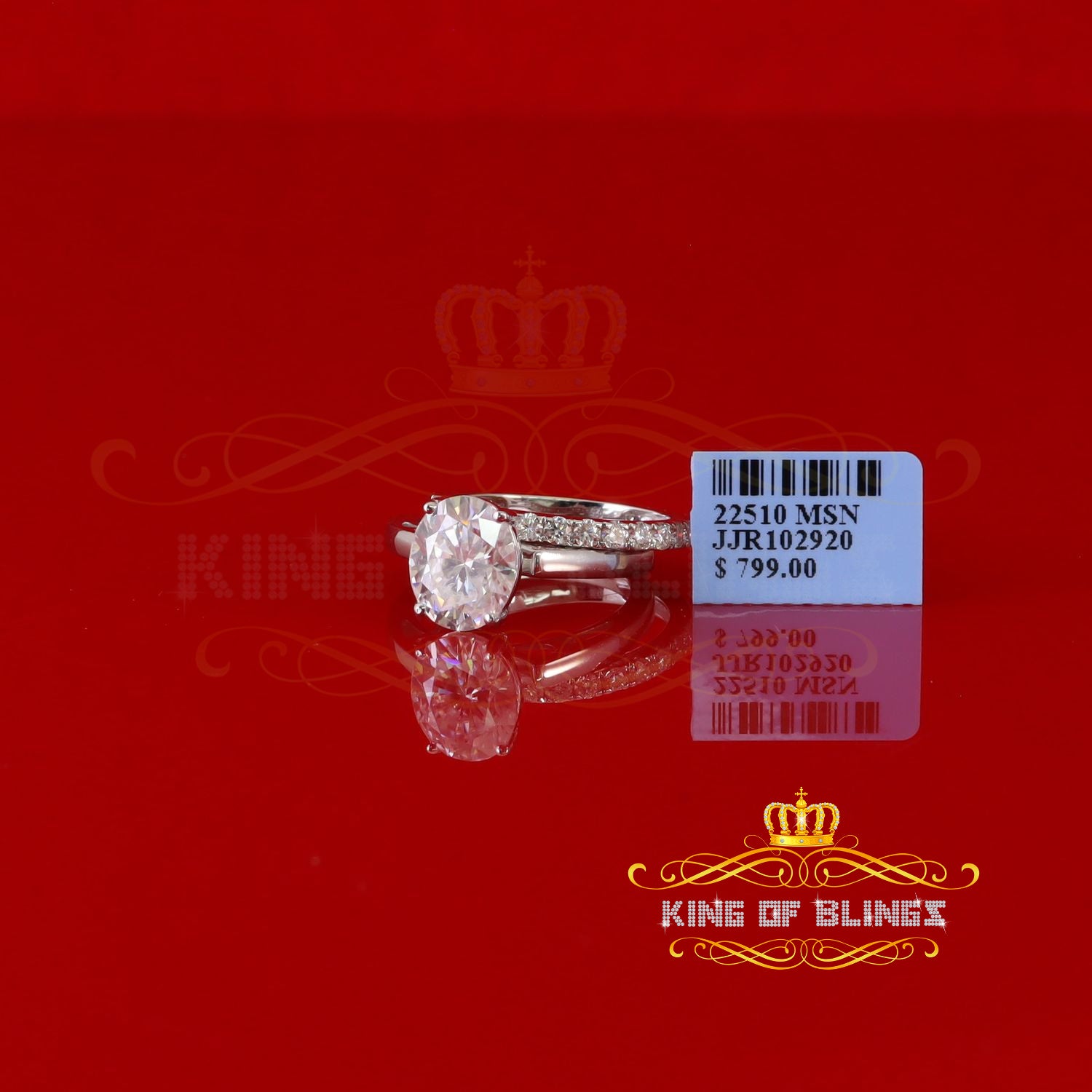 King of Bling's Sterling Silver Mens/ Women Bridal Ring Oval Shape White 5.0ct Moissanite Size 8 KING OF BLINGS