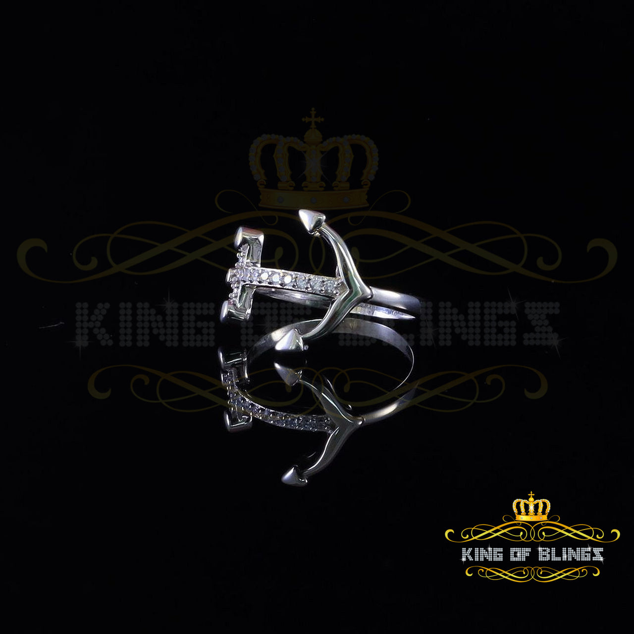 King Of Bling's925 Sterling White Silver Anchor-Shaped 0.15ct Cubic Zirconia Womens Ring Size 7