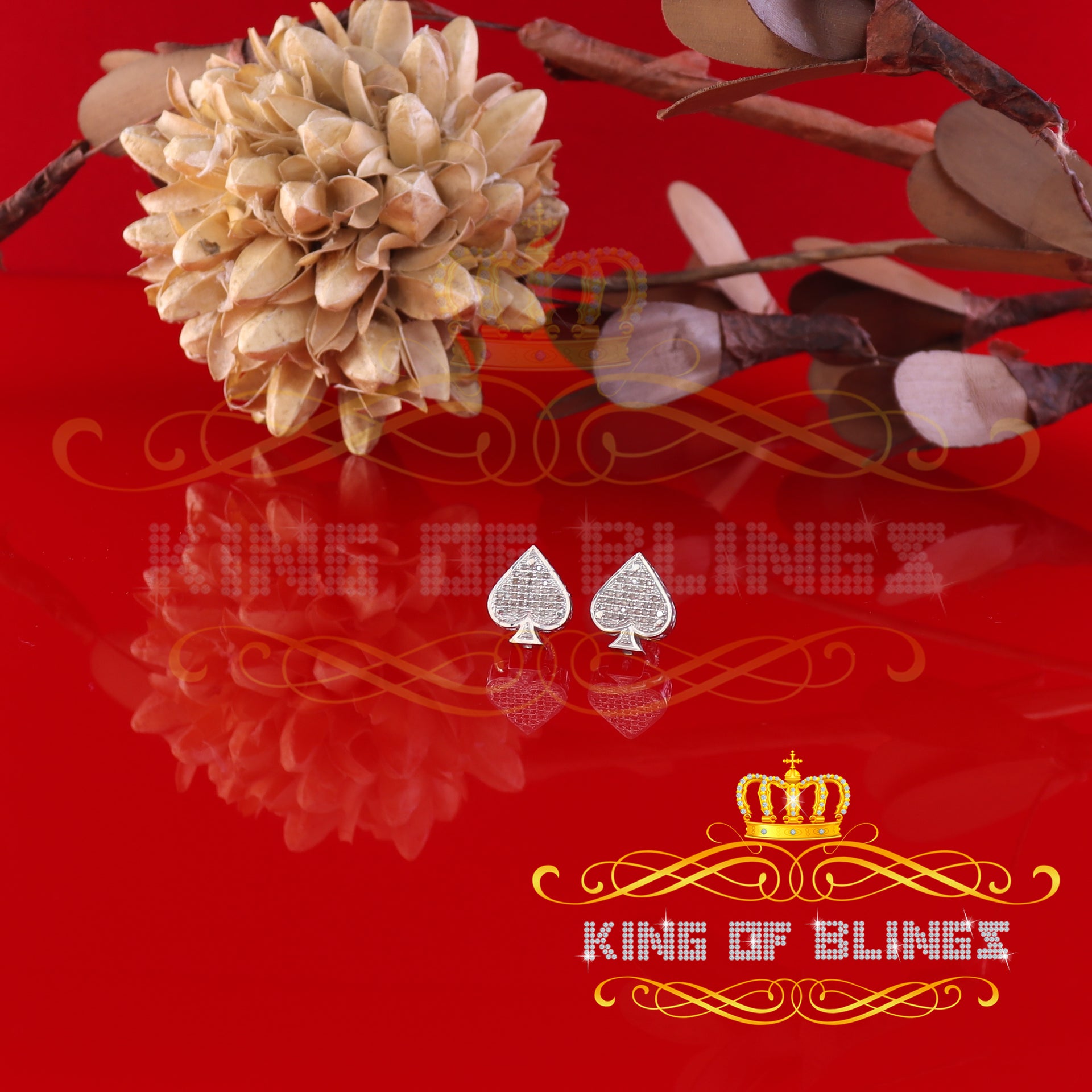 King Of Bling's 925 Sterling Silver White 0.20ct Diamond For Women's / Men's Stud Heart Earring KING OF BLINGS