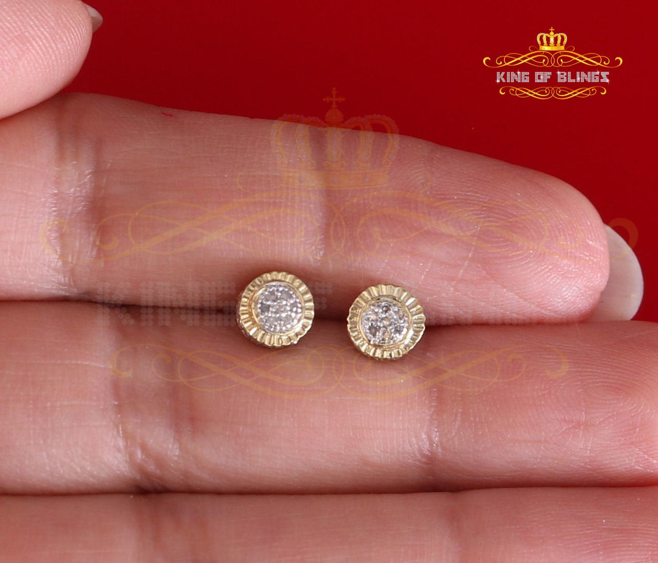 King of Blings-925 Sterling Silver 0.05ct Diamond For Women's/ Men's Yellow Stud Round Earrings