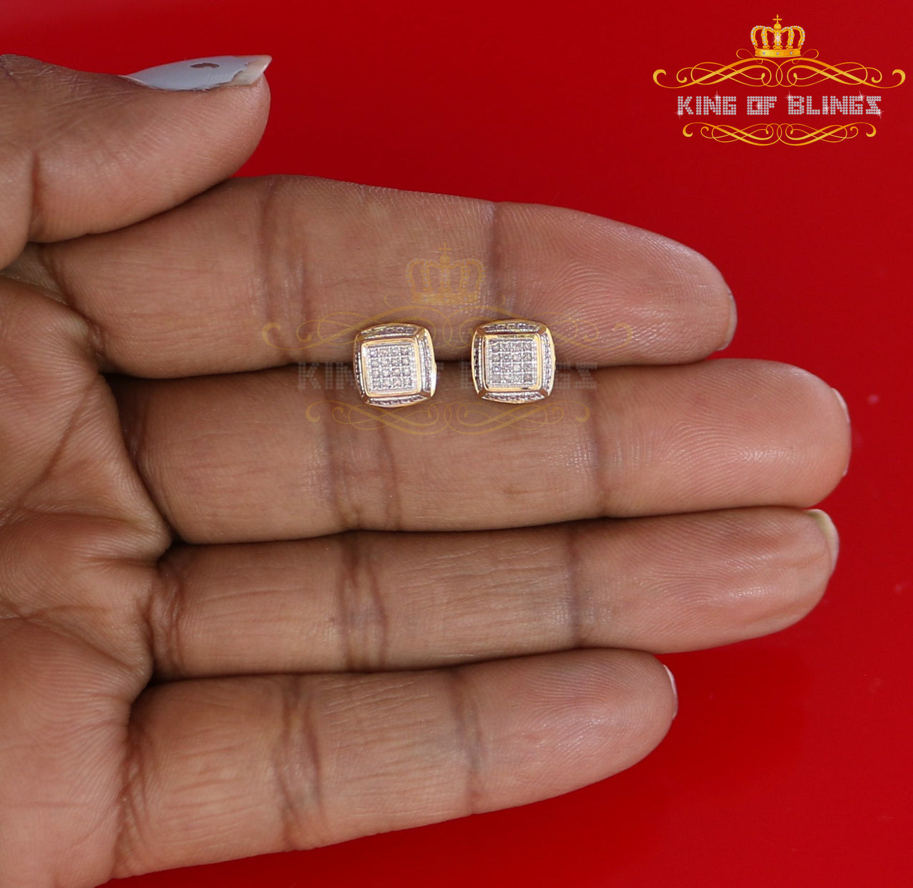 King Of Bling's 10K Real Yellow Gold with 0.10CT Real Diamond Men/Women Stud Geometrical Earring