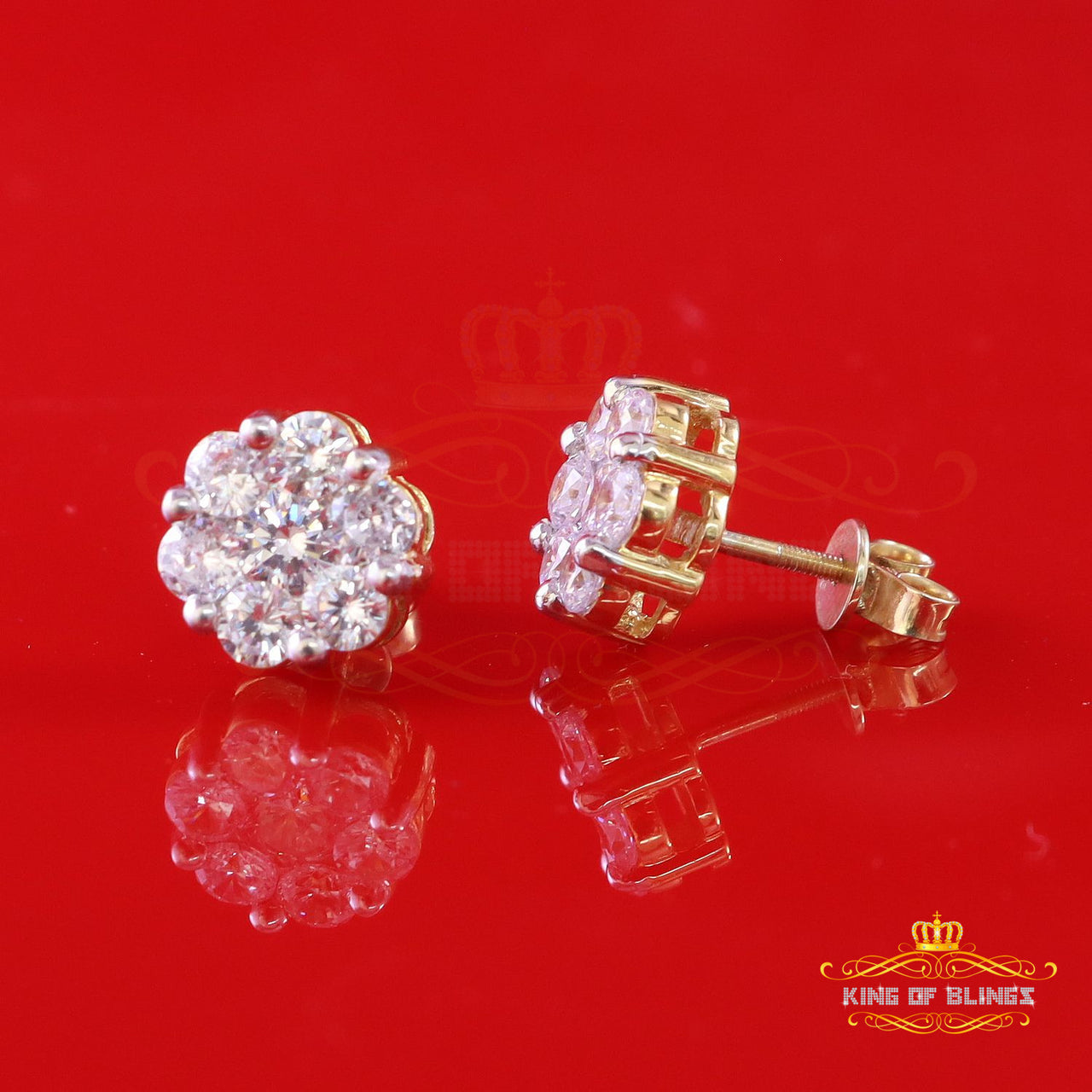 King of Bling's 925 Yellow Silver Sterling 1.46ct Cubic Zirconia Hip Hop Floral Women's Earrings