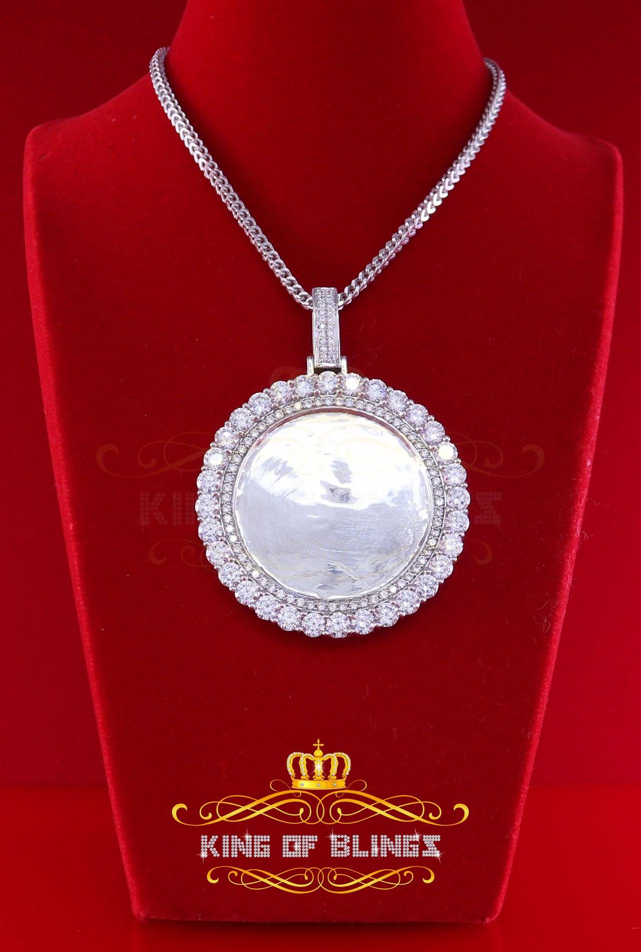 King Of Bling's White 925 Sterling Silver Pendant Charming Necklace as 19.21ct Cubic Zirconia