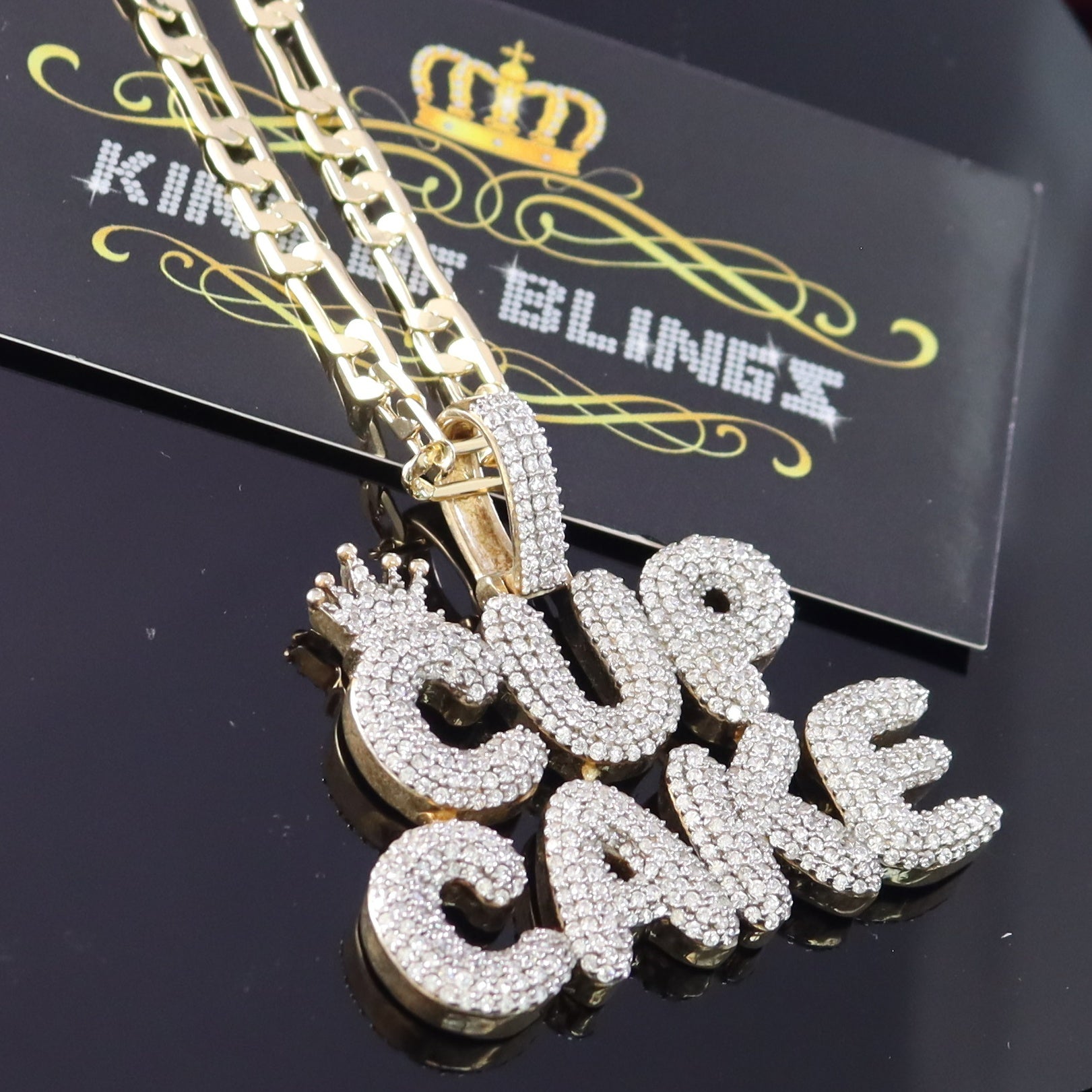 King Of Bling's Yellow' Crown CUPCAKE Pendant 925 Sterling Silver Pendant 7.90ct Cubic Zirconia KING OF BLINGS