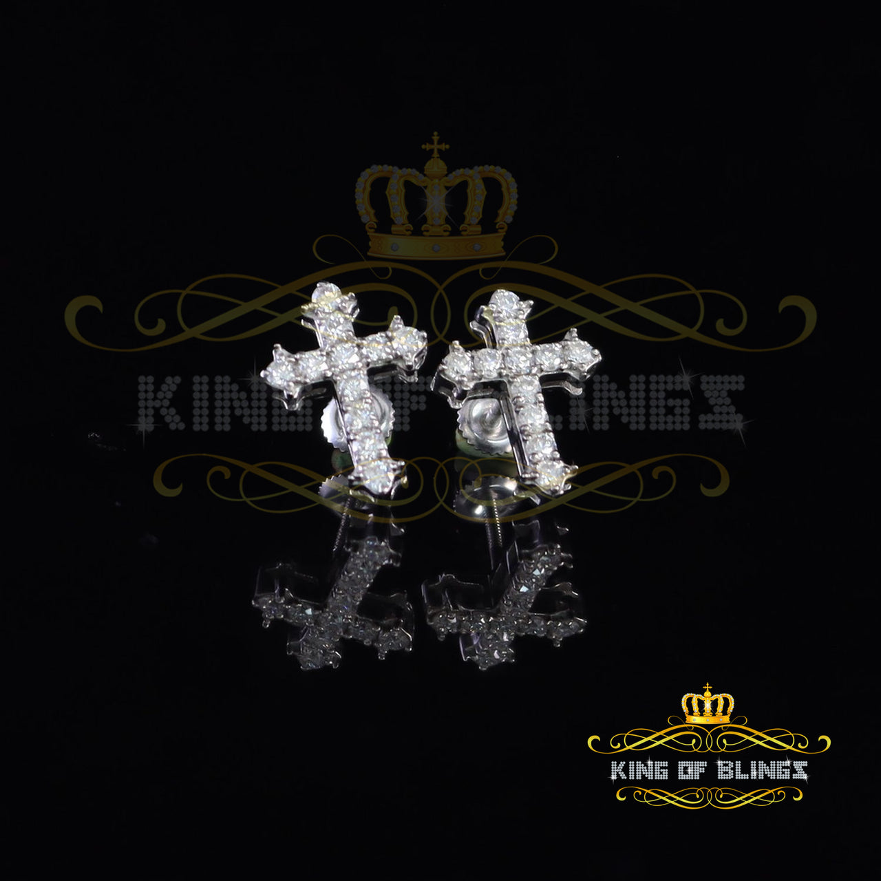 King of Bling's 1.00ct Moissanite White 925 Sterling Silver Women's Cross Earrings