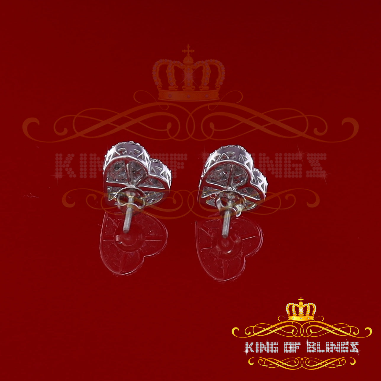 King of Blings- 925 White Sterling Silver 1.48ct Cubic Zirconia Men's & Women's Heart Earrings KING OF BLINGS