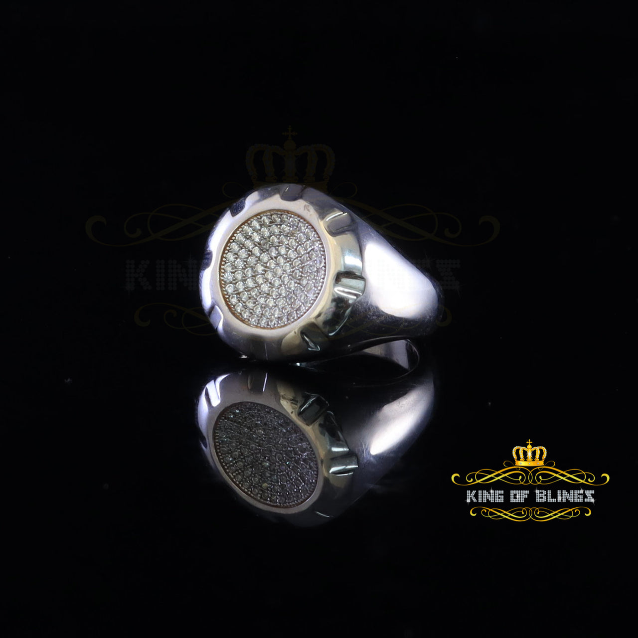 King Of Bling's925 Sterling White Silver 1.10ct Cubic Zirconia Round Fashion Men's Ring Size 9
