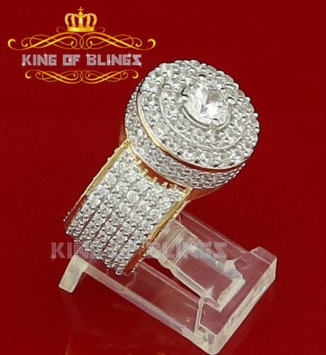 King Of Bling's 13.0ct Cubic Zirconia Yellow Silver Round Men's Adjustable Ring From Sz 7 to 9 KING OF BLINGS