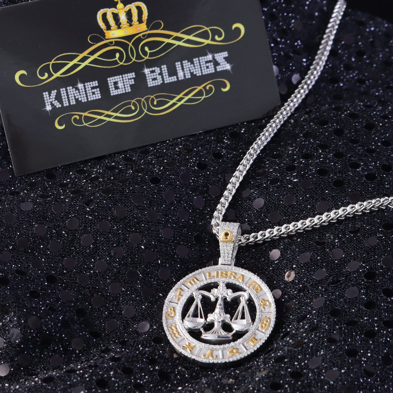 King Of Bling's 925 Silver 'LIBRA' White Pendant For Men's & Women's 1.77ct Cubic Zirconia