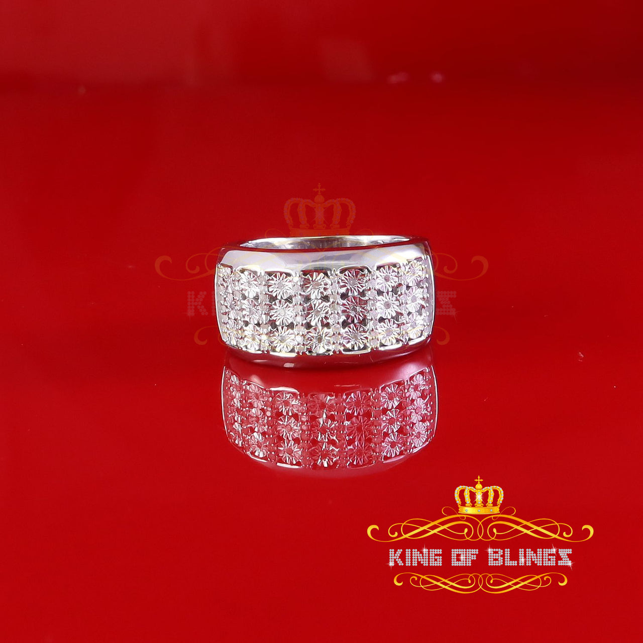 King Of Bling's Mirage Set Real 0.30ct Diamond 925 White Silver Wedding Band Men's Ring Size 10