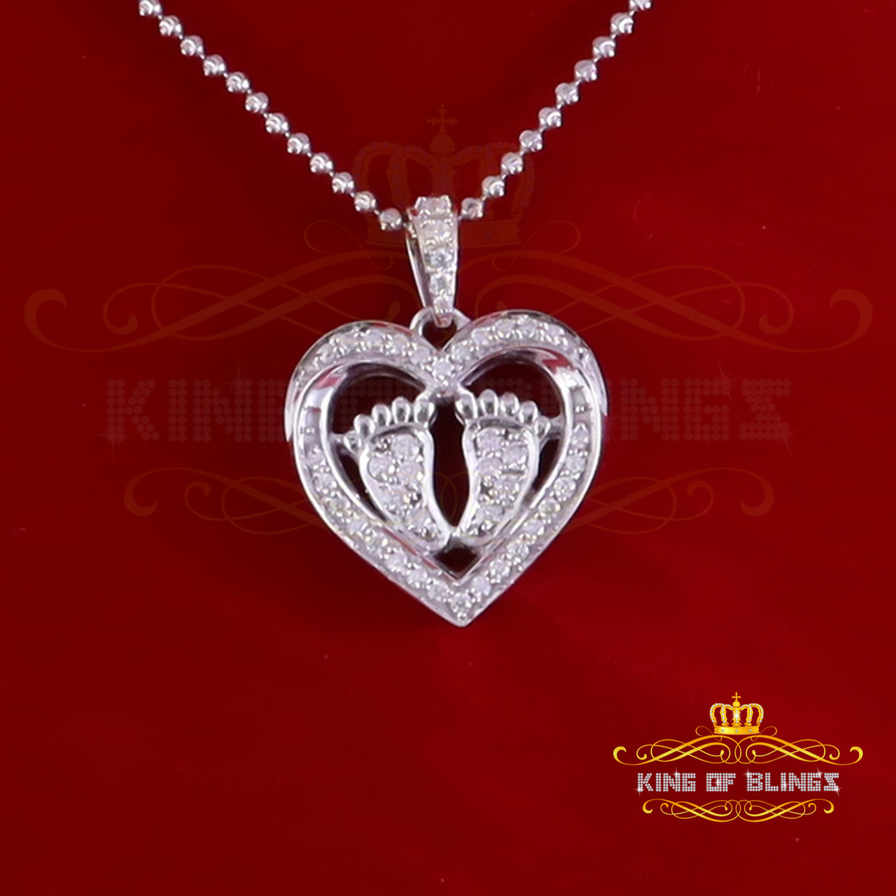 King Of Bling's 925 Silver White Heart Child feet 1.50ct VVS D Moissanite Mom Pendant For Women KING OF BLINGS