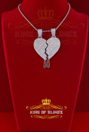 White 925 Sterling Silver Broken Heart Shape Size Pendant 10.41ct Cubic Zirconia KING OF BLINGS