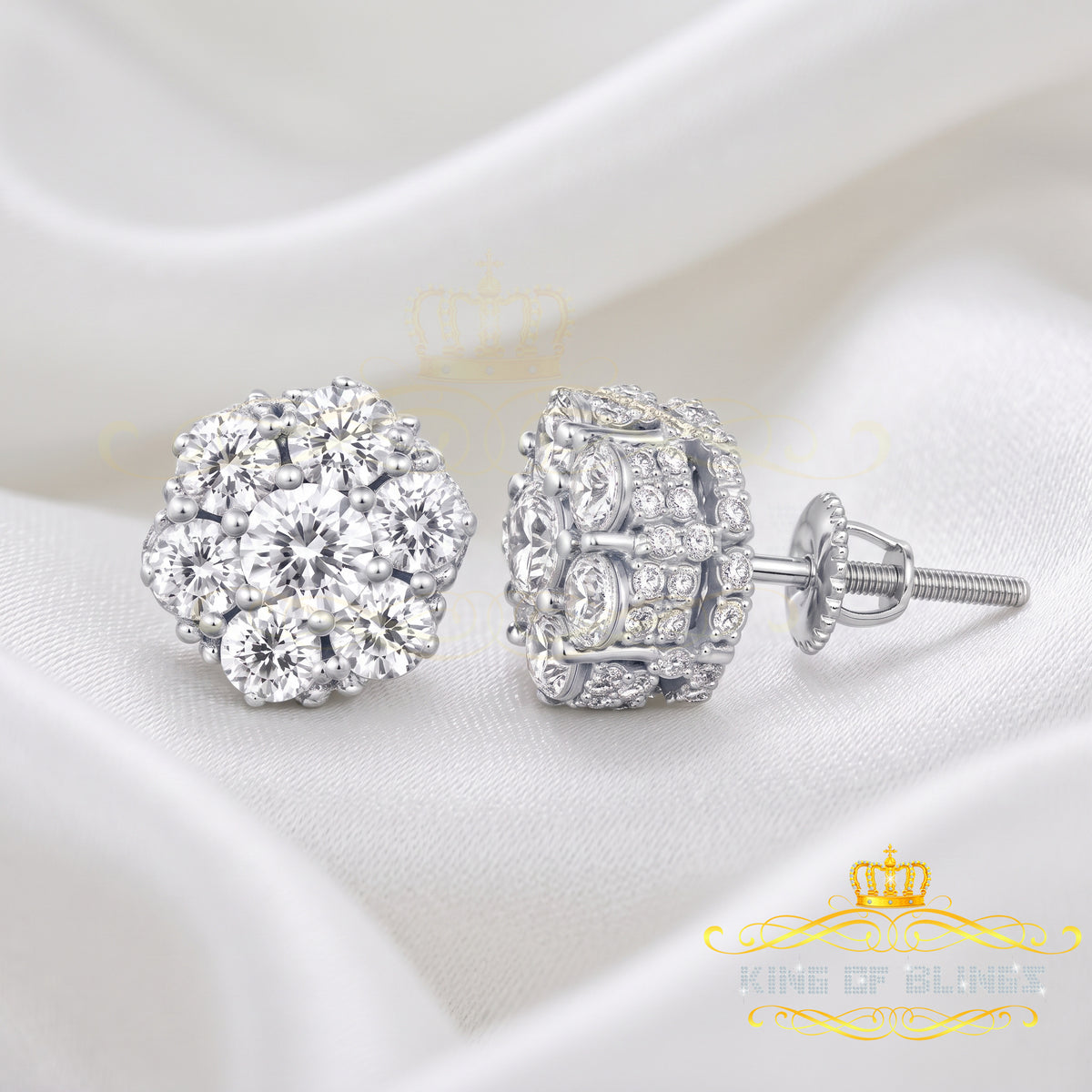 King of Bling's 1.50ct Cubic Zirconia 925 White Silver Sterling Hip Hop Floral Women's Earrings KING OF BLINGS