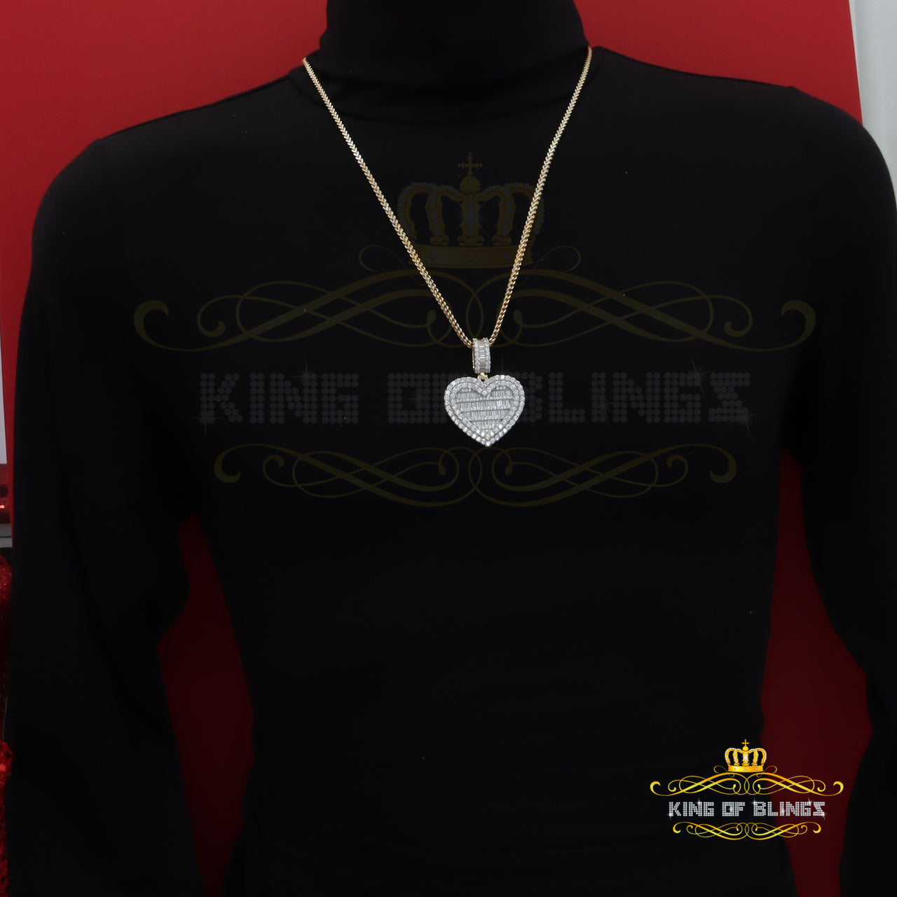 King Of Bling's Big 15.74ct Cubic Zirconia Baguette Silver Beautiful Yellow Heart Shape Pendant KING OF BLINGS