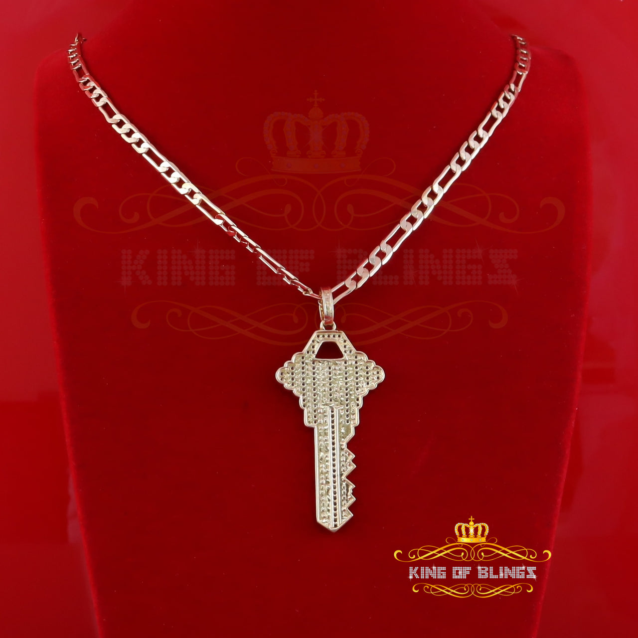 King Of Bling's KEY 0.33ct Diamond Sterling Silver Yellow Charm Fashion Necklace Pendant KING OF BLINGS