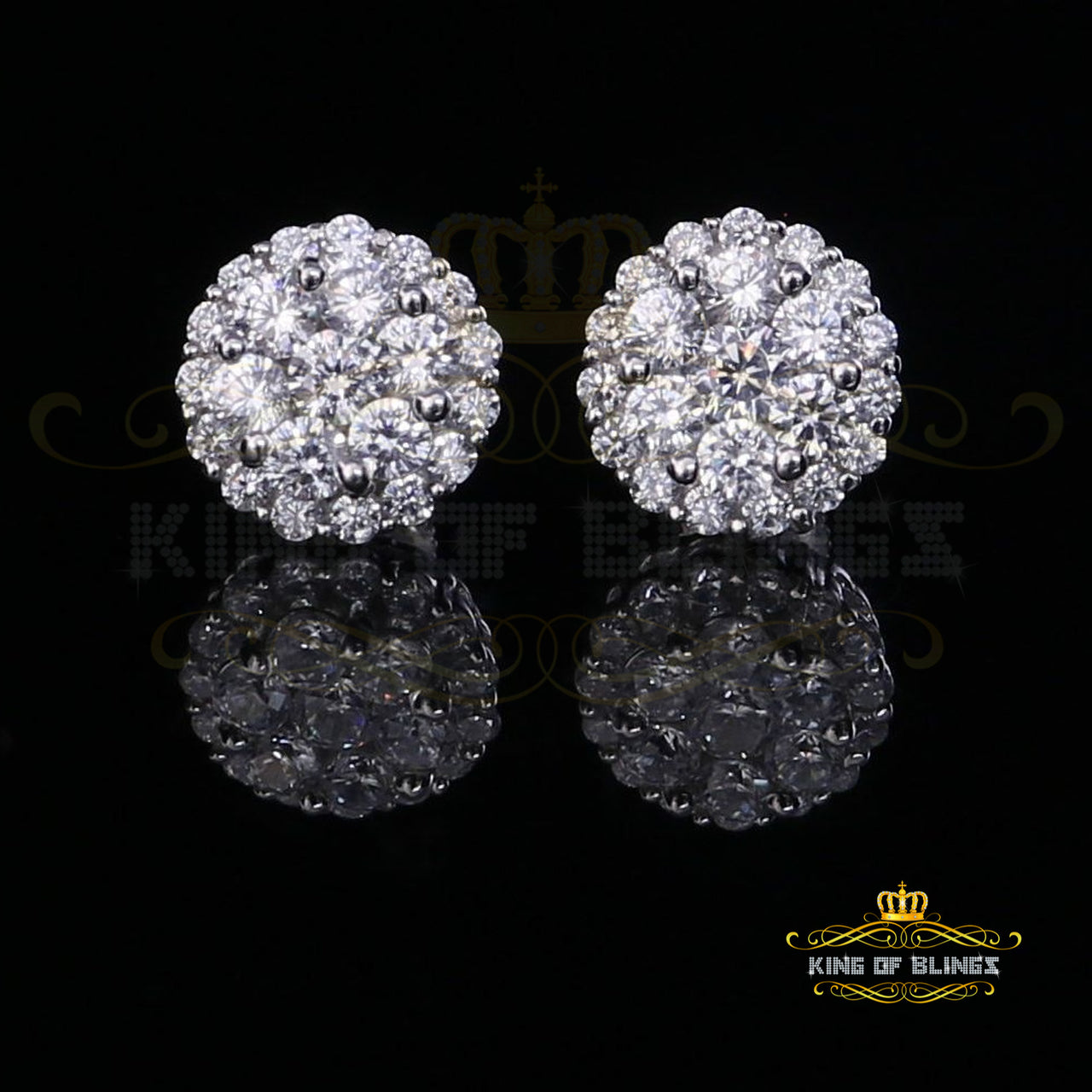 King of Blings- Aretes Para Hombre 925 White Silver 2.45ct Cubic Zirconia Round Women's Earring KING OF BLINGS