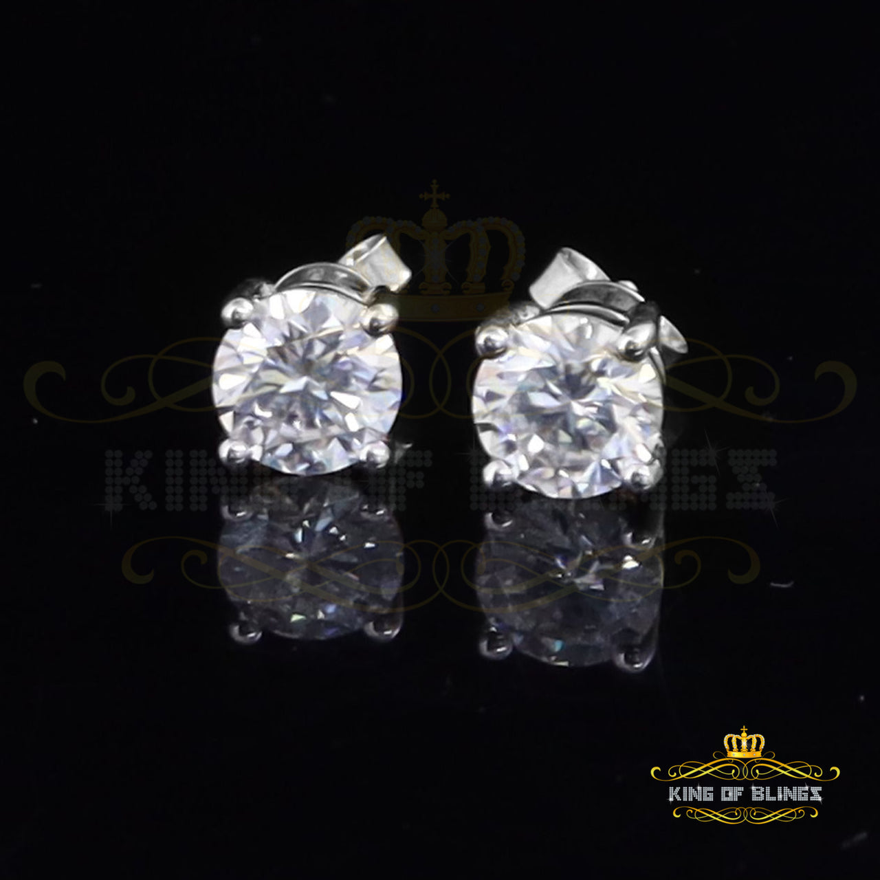 King of Bling's Mens & Womens stud 925 silver White 3.00ct VVS 'D' Moissanite Stud Earrings KING OF BLINGS