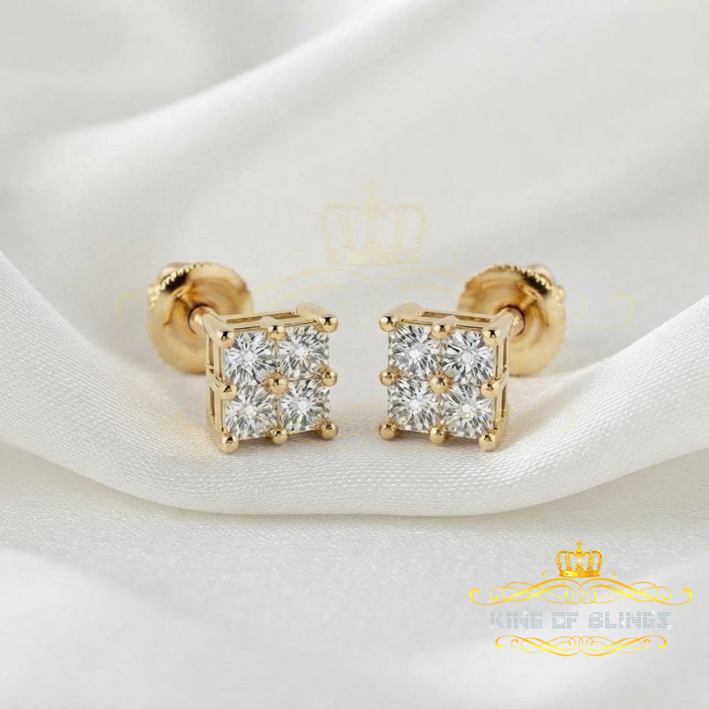 King Of Bling's 0.05ct Diamond Stud Earrings For Women Yellow 925 Sterling Silver Stud For Men KING OF BLINGS